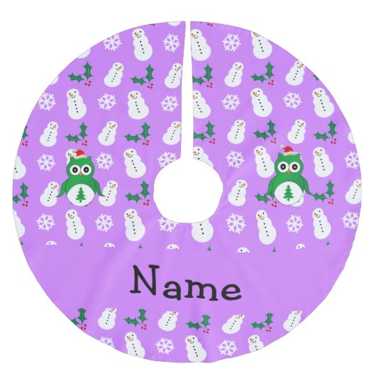 Persoonlijke naam groene santa owl paarse sneeuwma kerstboom rok (Voorkant)