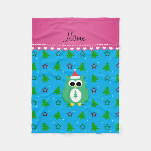 Persoonlijke naam groene santa owl sky blue bomen fleece deken
