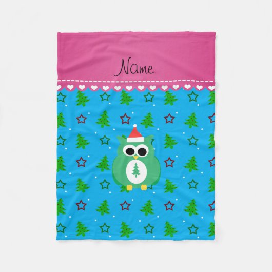 Persoonlijke naam groene santa owl sky blue bomen fleece deken (Voorkant)