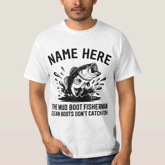 Persoonlijke naam grootbekbaars visser t-shirt (Voorkant)