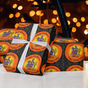 Persoonlijke naam Halloween Pumpkin Haunted House Cadeaupapier