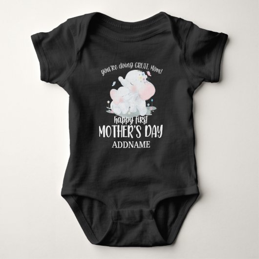 Persoonlijke naam Happy 1st Moederdag - Elephant Romper (Voorkant)
