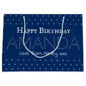 Persoonlijke naam Happy Birthday  Blauw Groot Cadeauzakje (Voorkant)