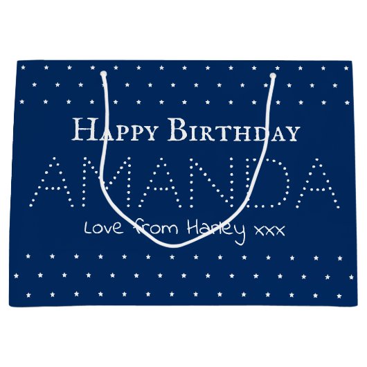 Persoonlijke naam Happy Birthday  Blauw Groot Cadeauzakje (Voorkant)