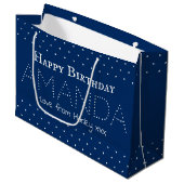 Persoonlijke naam Happy Birthday  Blauw Groot Cadeauzakje (Voorkant Gekanteld)
