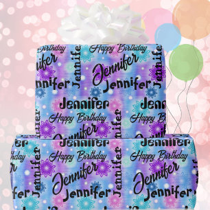 Persoonlijke naam Happy Birthday Pink Blue Lavende Cadeaupapier