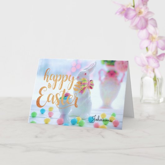 Persoonlijke naam HAPPY EASTER Cute Bunny Aestheti Kaart (Orchidee)