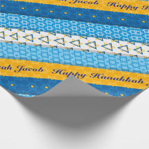 Persoonlijke naam Happy Hanukkah Blue Gold Stars