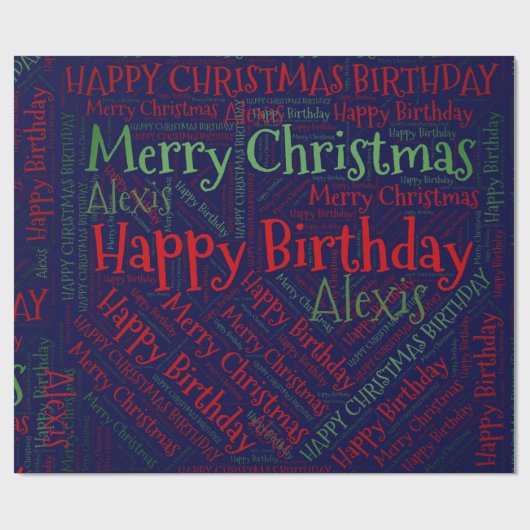 Persoonlijke naam Happy Kerstmis Birthday Funny W Cadeaupapier (Vlak)