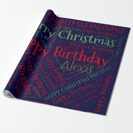 Persoonlijke naam Happy Kerstmis Birthday Funny W Cadeaupapier (Uitgerold)
