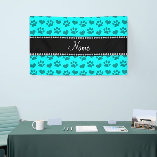 Persoonlijke naam heldere aqua-harten en poolafdru spandoek (Beurs)