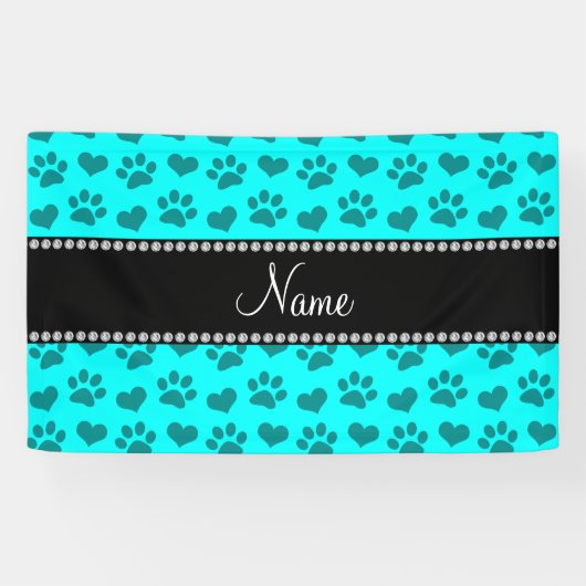 Persoonlijke naam heldere aqua-harten en poolafdru spandoek (Horizontaal)