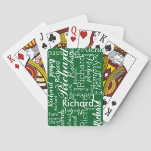 Persoonlijke naam herhaald op groen pokerkaarten