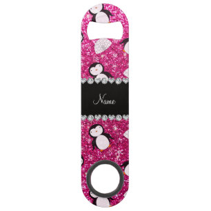 Persoonlijke naam hete roze glitterpinguïns igloos speed flessenopener