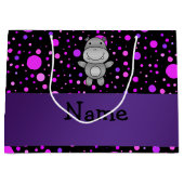 Persoonlijke naam hippo paarse polka dots groot cadeauzakje (Voorkant)