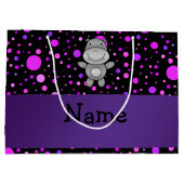 Persoonlijke naam hippo paarse polka dots groot cadeauzakje (Achterkant)