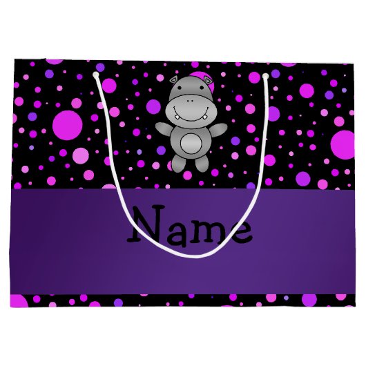 Persoonlijke naam hippo paarse polka dots groot cadeauzakje (Achterkant)