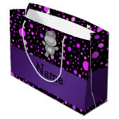 Persoonlijke naam hippo paarse polka dots groot cadeauzakje (Achterkant Gekanteld)