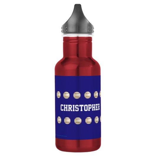 Persoonlijke naam, honkbal, rood en blauw waterfles  (Links)
