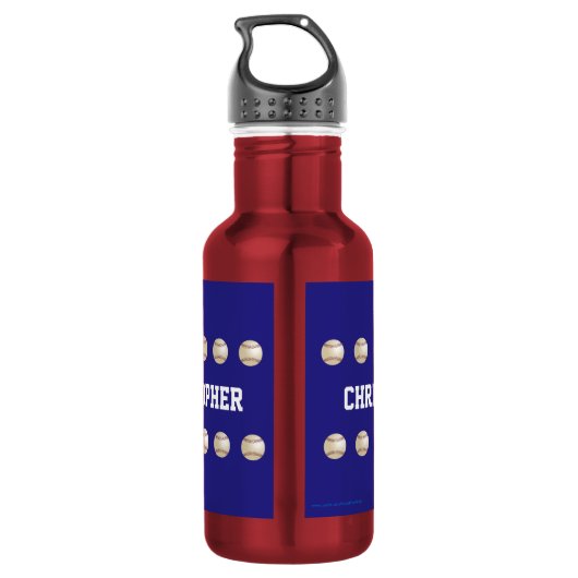 Persoonlijke naam, honkbal, rood en blauw waterfles  (Achterkant)