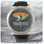 Persoonlijke naam Hunter Wilderness Elk Hunting La Horloge<br><div class="desc">Persoonlijke Hunter Deer Elk Hunting Club-design - Elk met Antlers,  Groene Pine Trees,  Gornsjose River en Golden Sunset - Aanpassen met jouw naam of aangepaste tekst!</div>