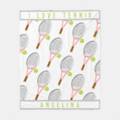 Persoonlijke naam Ik hou van tennisracket en bal Fleece Deken (Voorkant)