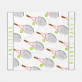 Persoonlijke naam Ik hou van tennisracket en bal Fleece Deken (Voorkant (Horizontaal))