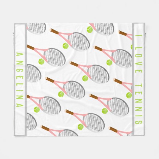 Persoonlijke naam Ik hou van tennisracket en bal Fleece Deken (Voorkant (Horizontaal))