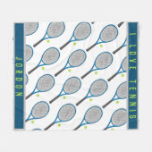 Persoonlijke naam Ik hou van tennisracket en bal Fleece Deken (Voorkant (Horizontaal))