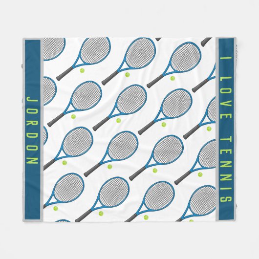 Persoonlijke naam Ik hou van tennisracket en bal Fleece Deken (Voorkant (Horizontaal))