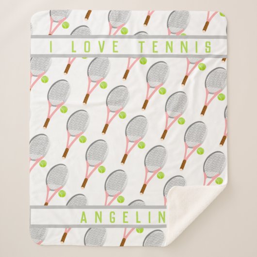 Persoonlijke naam Ik hou van tennisracket en bal Sherpa Deken (Voorkant)