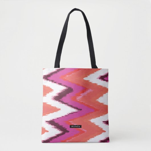 Persoonlijke naam Ikat Chevron Pattern Bridesmaid Tote Bag (Voorkant)