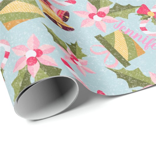 Persoonlijke naam in roze witte kerstcadeaus cadeaupapier (Rol Hoek)