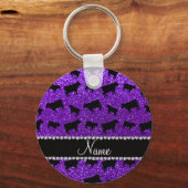 Persoonlijke naam indigo paarse glitter koeien sleutelhanger (Voorkant)
