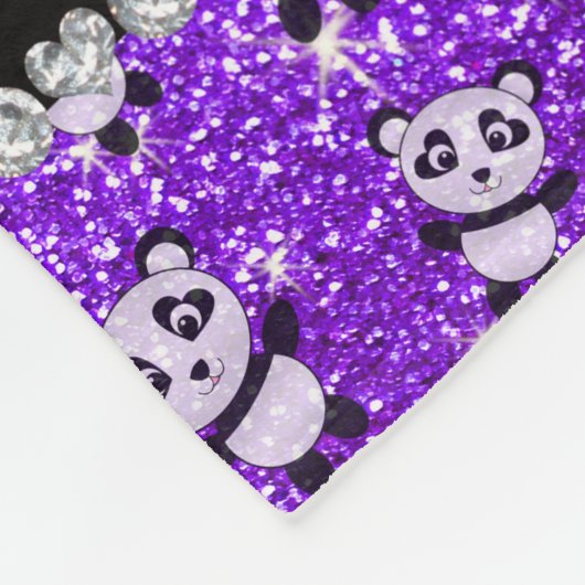 Persoonlijke naam indigo paarse glitter pandas fleece deken (Hoek)