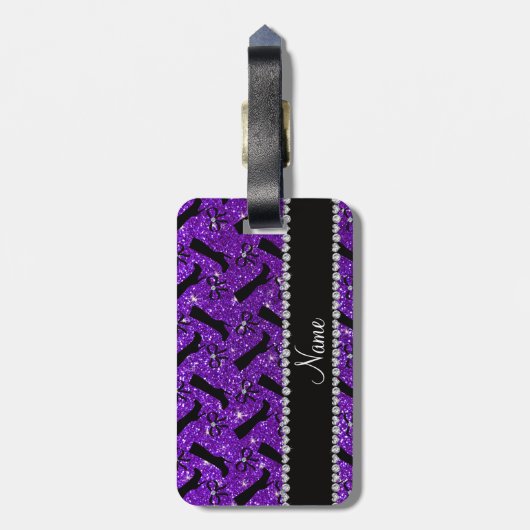 Persoonlijke naam indigo paarse glitterlaarzen bagagelabel (Achterkant verticaal)