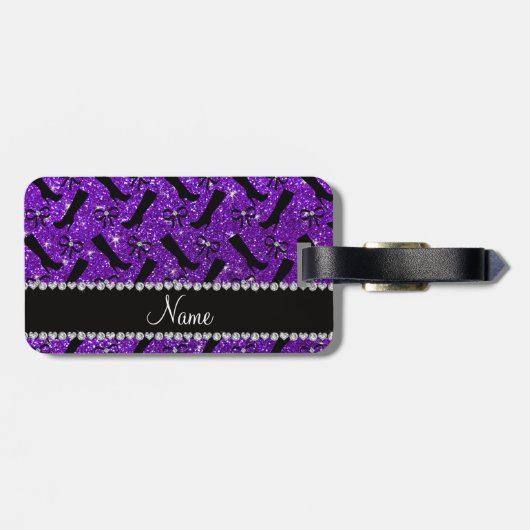 Persoonlijke naam indigo paarse glitterlaarzen bagagelabel (Achterkant horizontaal)