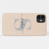 Persoonlijke naam, Initiaal-Manuscript, Linen/Silv Case-Mate iPhone Case (Achterkant (horizontaal))