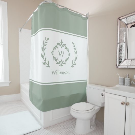 Persoonlijke naam initiaal sagegroen monogram douchegordijn (In situ)