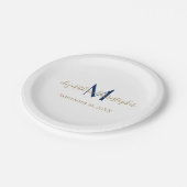 Persoonlijke naam initials blauw goud bruiloft  papieren bordje (Gekanteld)
