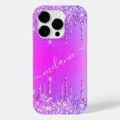 Persoonlijke naam iPhone Case Paars Pink Neon (Achterkant)
