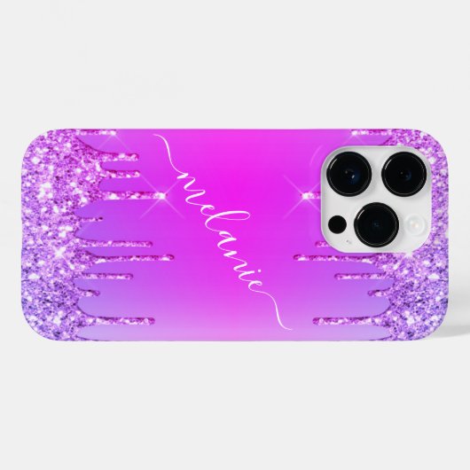 Persoonlijke naam iPhone Case Paars Pink Neon (Achterkant (horizontaal))