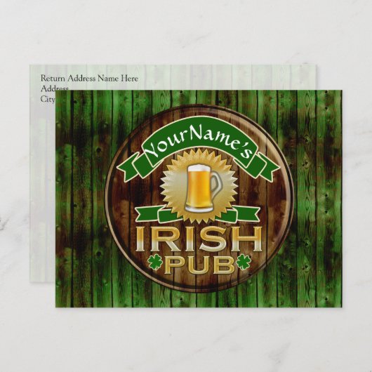 Persoonlijke naam Irish Pub Sign St. Patrick's Day Briefkaart (Voorkant / Achterkant)