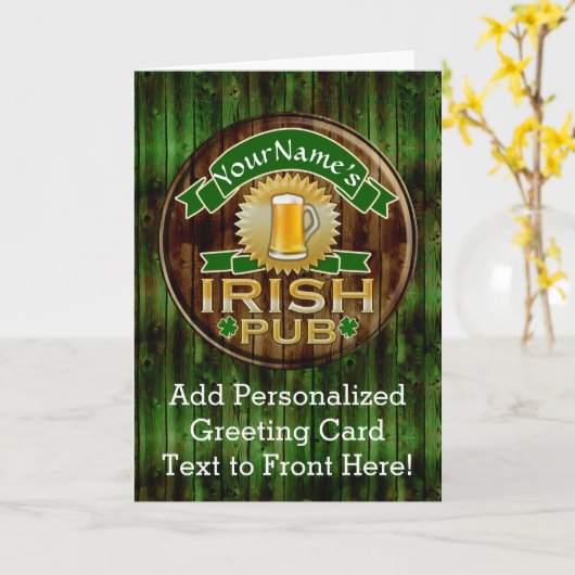 Persoonlijke naam Irish Pub Sign St. Patrick's Day Kaart (Gele Bloem)