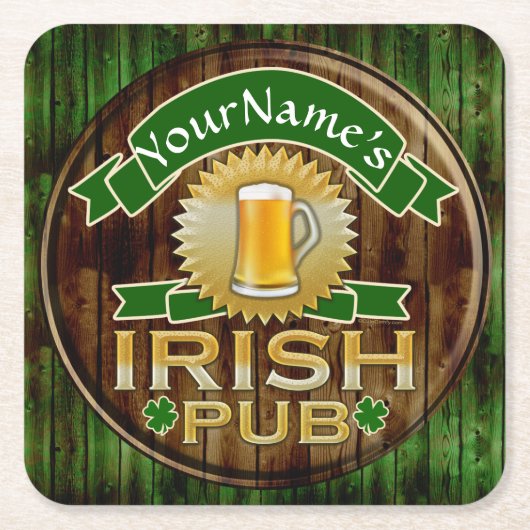Persoonlijke naam Irish Pub Sign St. Patrick's Day Kartonnen Onderzetters (Voorkant)