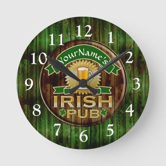 Persoonlijke naam Irish Pub Sign St. Patrick's Day Ronde Klok (Voorkant)