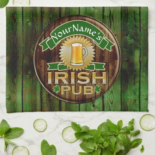Persoonlijke naam Irish Pub Sign St. Patrick's Day Theedoek (Gevouwen)