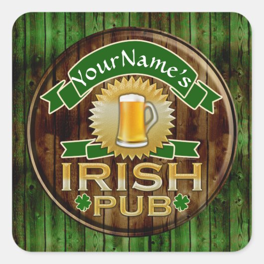 Persoonlijke naam Irish Pub Sign St. Patrick's Day Vierkante Sticker (Voorkant)