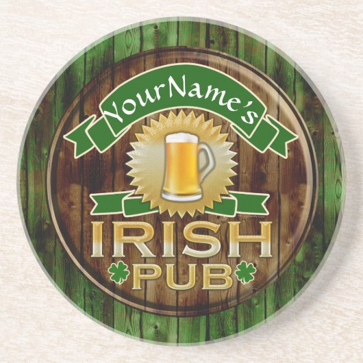 Persoonlijke naam Irish Pub Sign St. Patrick's Day Zandsteen Onderzetter (Voorkant)