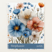 Persoonlijke naam & jaar blauwe wilde bloem planner (Voorkant)
